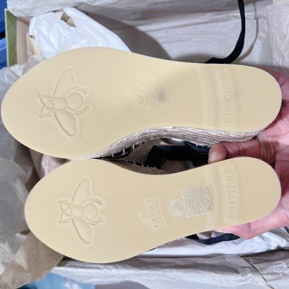 Gucci GG Marmont Platform MATELASSÉ Wedge Heels Espadrille Black Leather EU 35.5 - Picture 11 of 14